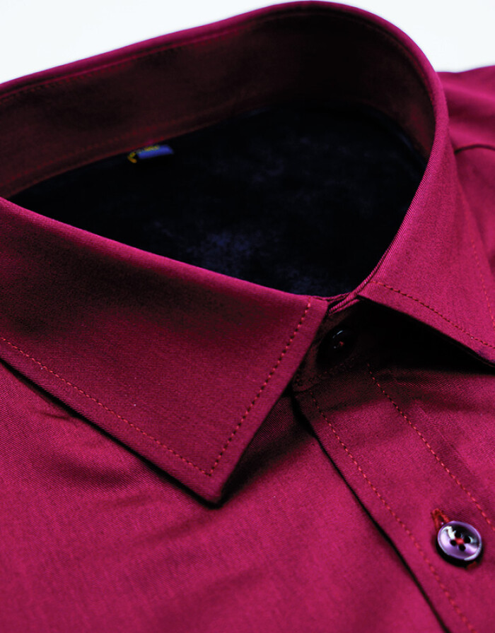 保罗保暖衬衫 加绒加厚免烫长袖衬衣,酒红色40码植绒工艺解析